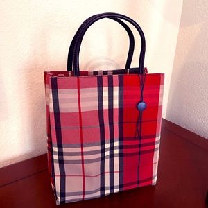 Burberry Small Red Plaid Tote Bag